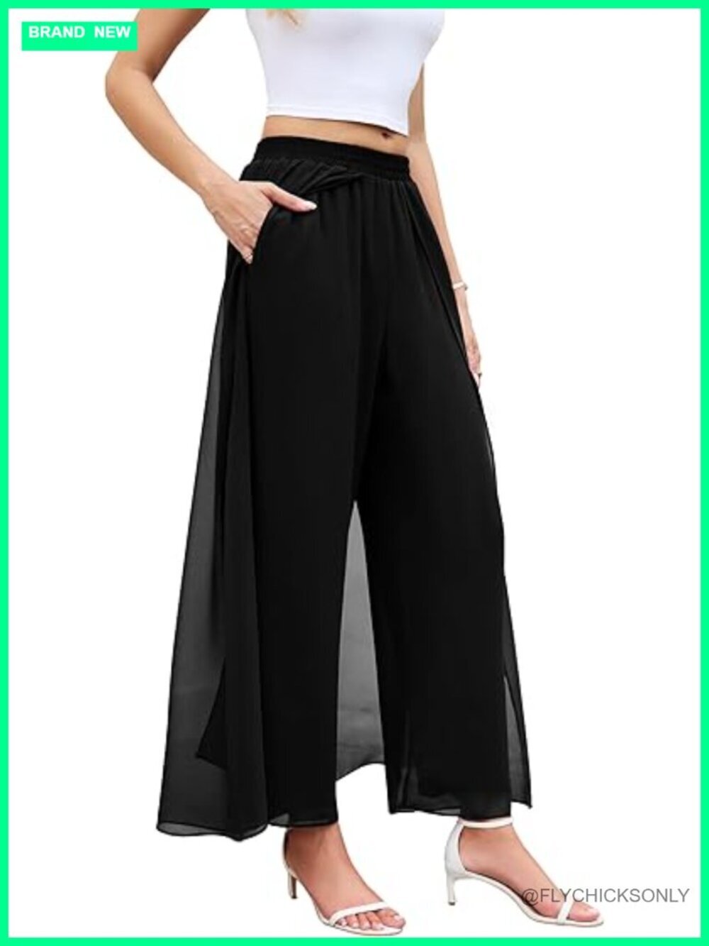 Wide Leg Palazzo Dress Pant with Pockets Elastic High Waist